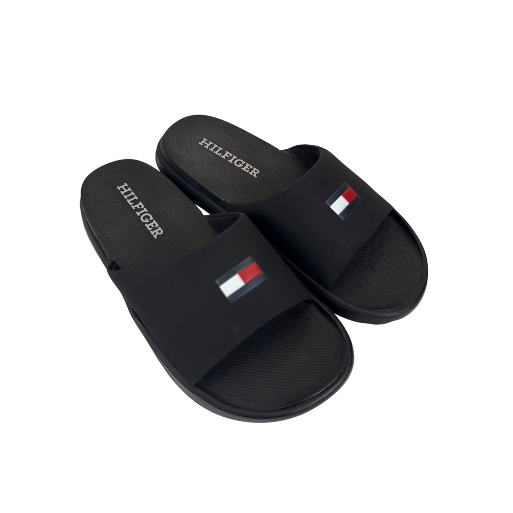 Tommy Hilfiger Mens Marmo-M Black Slide Sandals Flag Logo Cushion Size 8 M NWOB